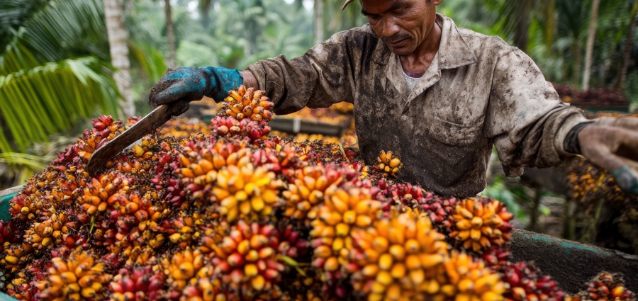 A man holding palm after harvesting