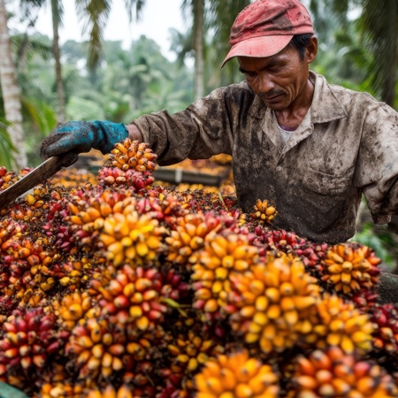 A man holding palm after harvesting