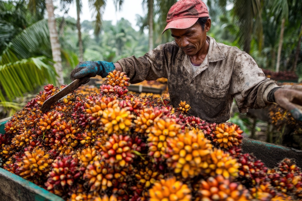 A man holding palm after harvesting